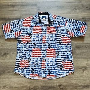 Wrangler Western Shirts USA Flag AOP Button Up Mens Size XL
